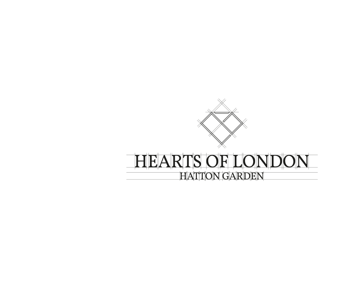 branding example image showcasing Hearts of London logo with guidelines on it